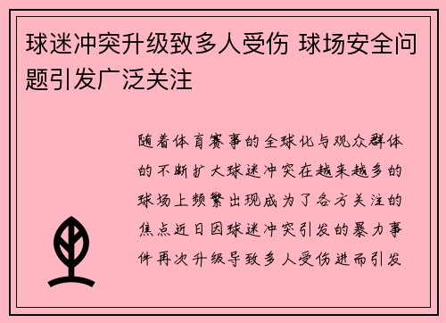 球迷冲突升级致多人受伤 球场安全问题引发广泛关注