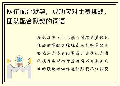 队伍配合默契，成功应对比赛挑战，团队配合默契的词语